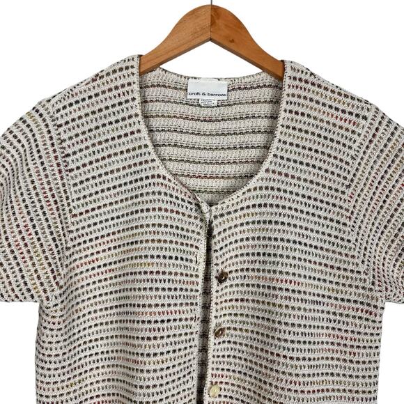 Vintage Croft & Barrow Crochet Knit Cream Short Sleeve Button Up Top Sz Small - Picture 5 of 12